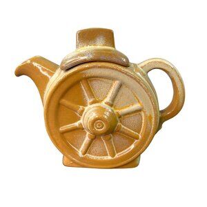 Vintage Frankoma Pottery 94J Wagon Wheel Teapot Desert Gold with Lid